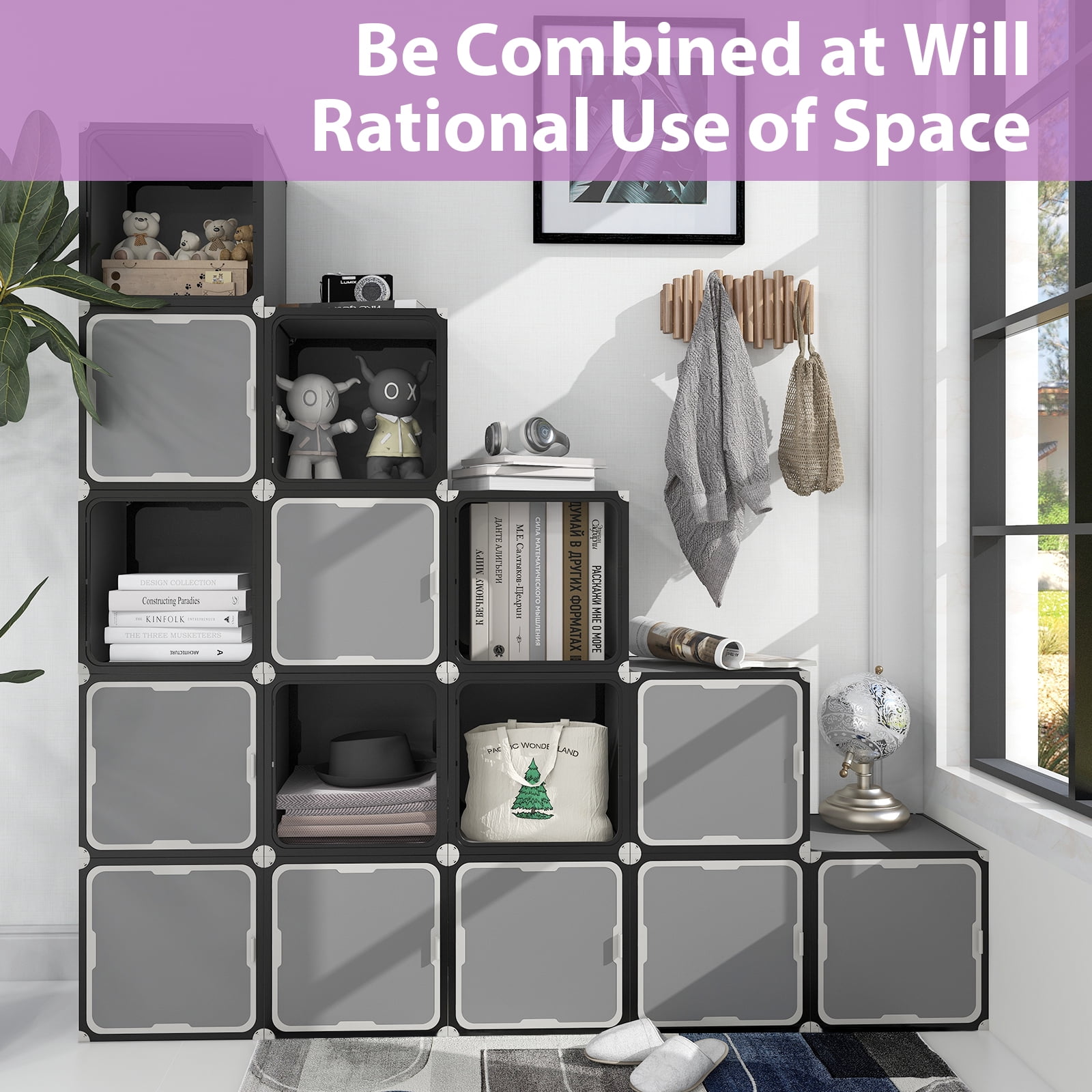 13.6"x12"x12" 4 pcs Home Storage Cabinet with Folding and Combination Function,Gray