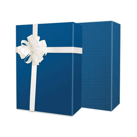 1 Pack, Classic Blue Reversible Gift Wrap 18"x417', Half Ream Roll for Party, Holiday & Events, Made in USA