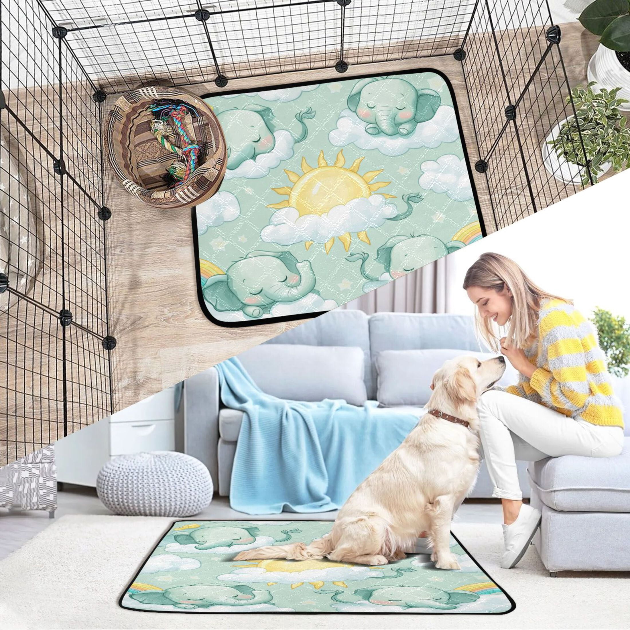 Qxltty Illustration Of Cartoon Sleeping Baby Elephants Cat litter Pads Pet Set of 3 Diaper Mats Center Anti-leakage Layer Absorbent Soft and Comfortable