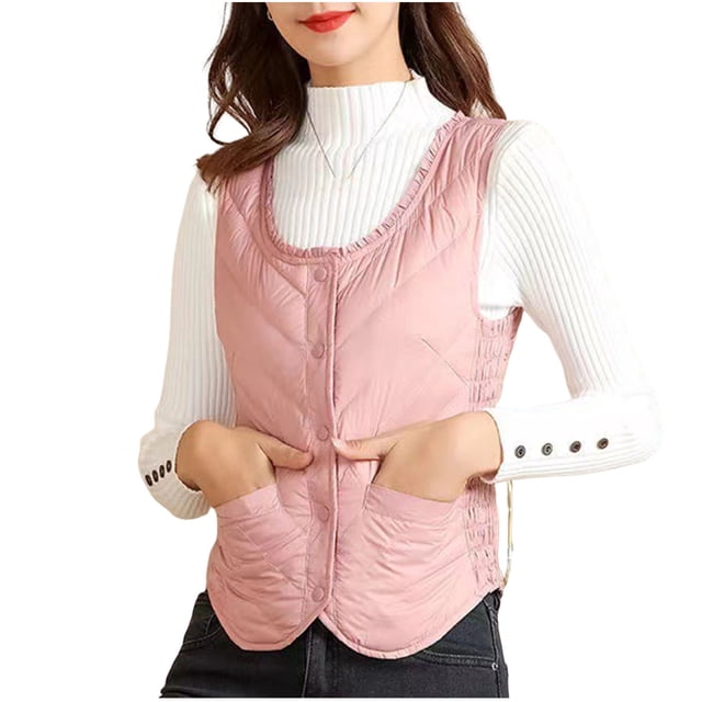 Fall Saving! srobpty Women's Sleeveless Cardigan Jacket, Women's Winter Solid Color Thick Flannel with Added Fleece Sleeveless Warm Home Clothes Pink, L