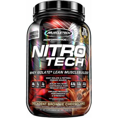 MuscleTech Nitro Tech Protein Powder, Decadent Brownie Cheesecake, 2 Lb