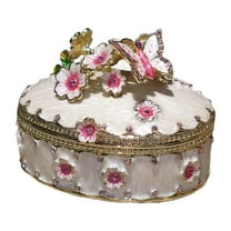 freneci Cherry Blossoms Jewelry Box Enamel Trinket Box Collectible Jewelry Organizer White