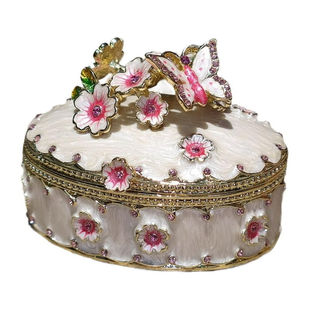 Joyero de recuerdo, organizador de joyas, caja de baratijas, estuche de almacenamiento de aleación para anillos Blanco
