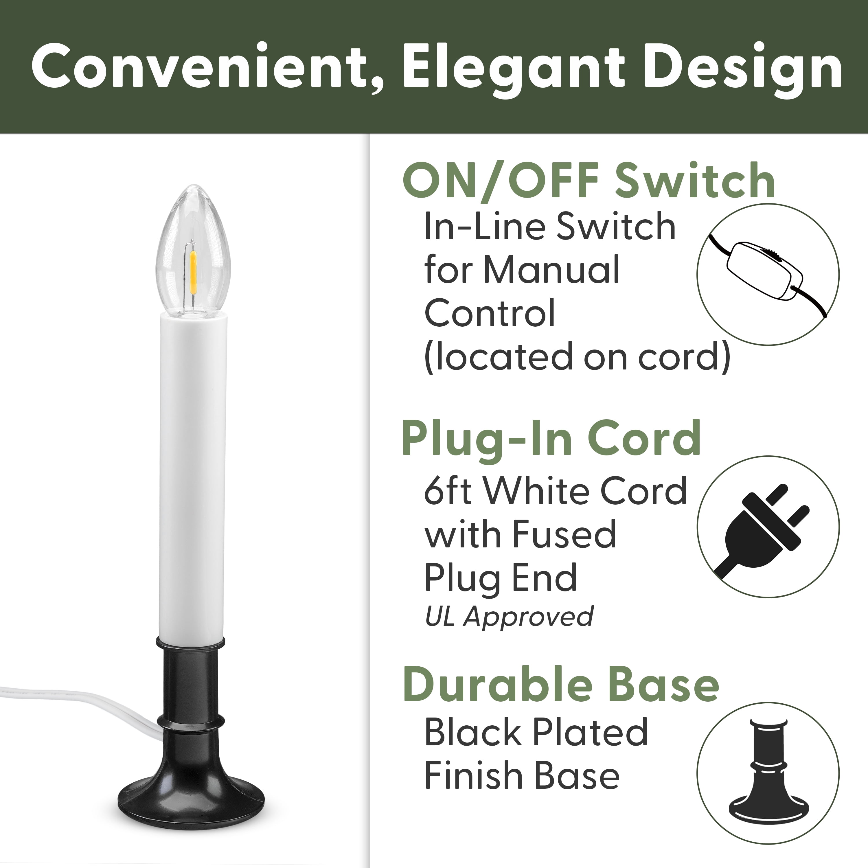 612 Vermont Electric LED Window Candles with Shatterproof Warm White Bulbs, On/Off Switch, VT-1160A-4 (Antique Black, Pack of 4)