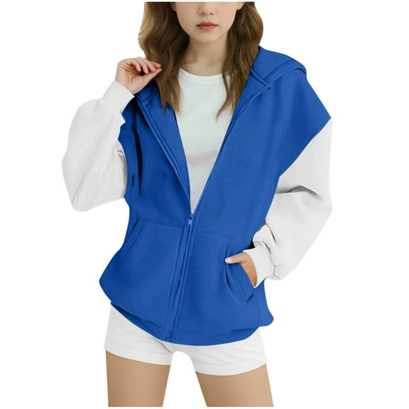 Fmbrln Girls and Boys Color Block Hoodies Coat Full Zip Up Long Sleeve Hoooded Sweatshirts with Pockets, Sizes 6-14Y