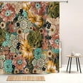 thumbnail image 3 of Boho Floral Waffle Textured Shower Curtain, Weighted Bottom Retro Colorful Paisley Mandala Bohemian Flowers Bathroom Curtain Waterproof Washable Heavy Duty Fabric with 12 Hooks, 72"x 72", 3 of 6