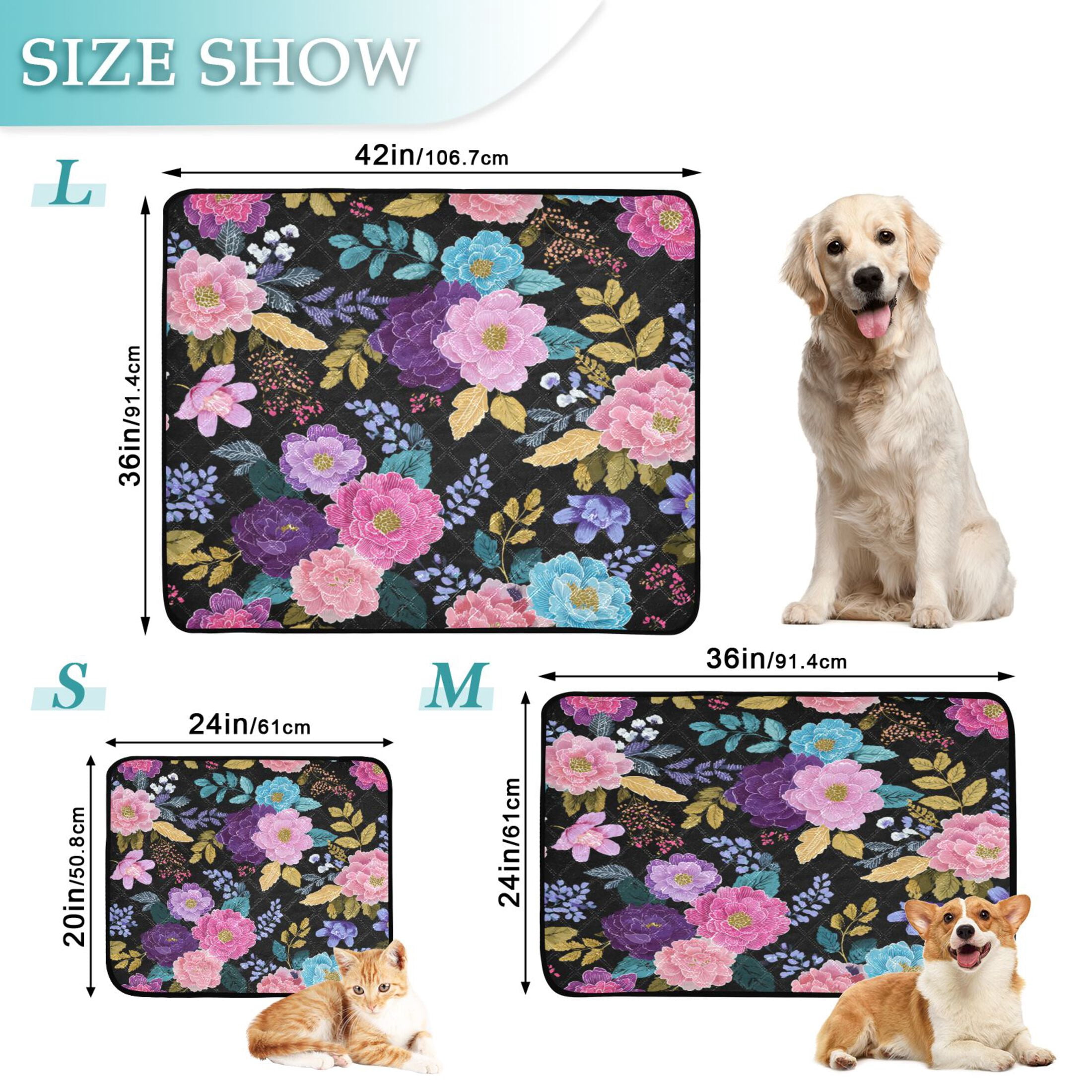 Washable Pet Pee Pads with Super Absorbent Reusable Training Pads for Dogs & Cats Vibrant and Colorful Floral