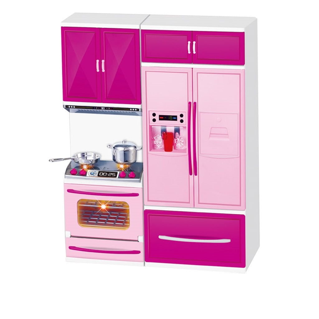 Mini modern Kitchen Pretend Play Cooking Set Toy for Kids Baby Children Pink 