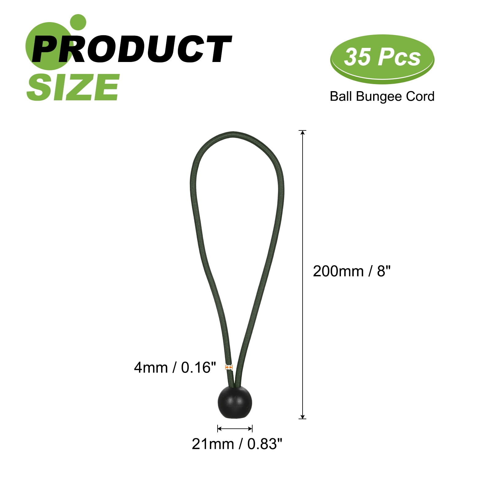 Ball Bungee Cord 8 Inch, 35 Pcs Bungee Cords with Balls Canopy Tarp Tie Downs Cords Elastic String for Outdoor Camping Cargo Shelter Tent Poles, Green