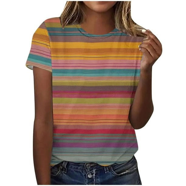 Tops de Ajuste Suelto para las Mujeres Sudadera Casual Impresa Manga Corta Cuello Redondo Superior, Poliéster