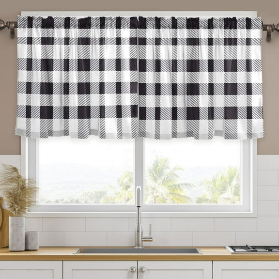 Ryvnso Buffalo Checkered Grid Curtains Sets Short Curtain Rod Pocket Half Window Cafe Farmhouse Tier 2 Panels 57"W x 24"L