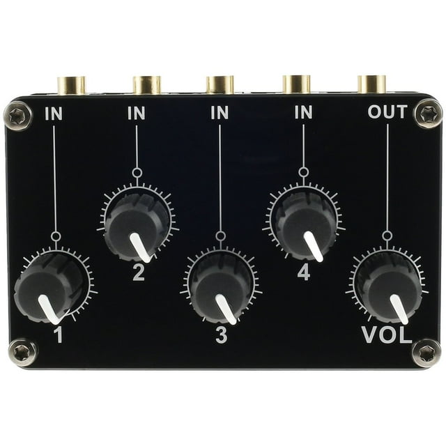 Stereo Audio Mixer 3.5mm 4 Channel Portable Mini Audio Mixer with Separate Volume Control Fashion Stereo Audio Splitter Small Sound Mixer External Power for Instrument