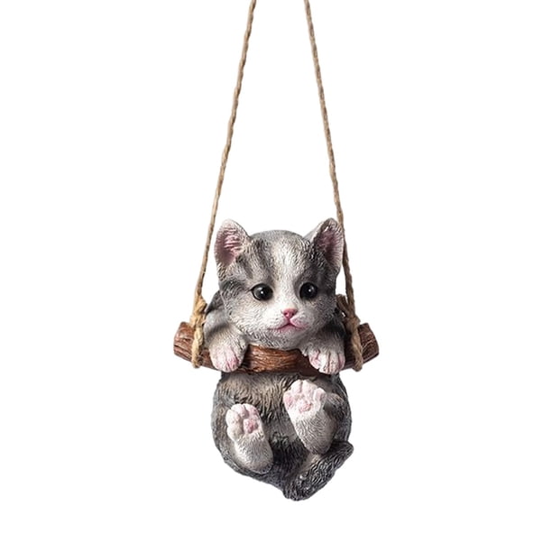 Estatua colgante de resina con forma de gato para jardín, escultura de animal Gris
