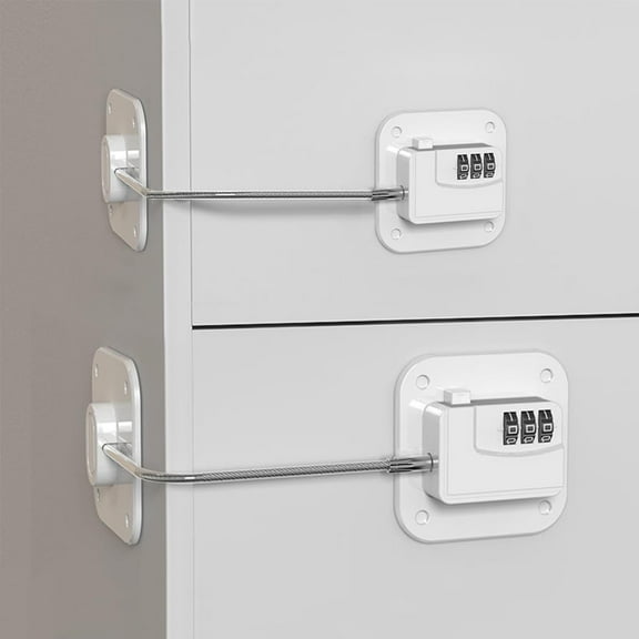 Refrigerator Lock (2 Pack), Heavy Duty Combination Fridge Lock, for Fridge, Cabinets, Window, Drawers and Child Safety Cabinet Lock, Strong Non-Marking Adhesive No Drilling (White)