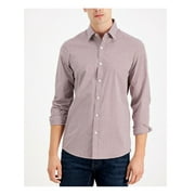 MICHAEL KORS Mens Maroon Gingham Point Collar Slim Fit Stretch Dress Shirt L