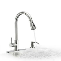Zovajonia Kitchen Sink Faucet Pull Down Sprayer with Cover&Soap Dispenser Sink Faucet Brushed Nickel