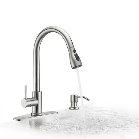 Zovajonia Kitchen Sink Faucet  Pull Down Sprayer with Cover&Soap Dispenser Sink Faucet Brushed Nickel