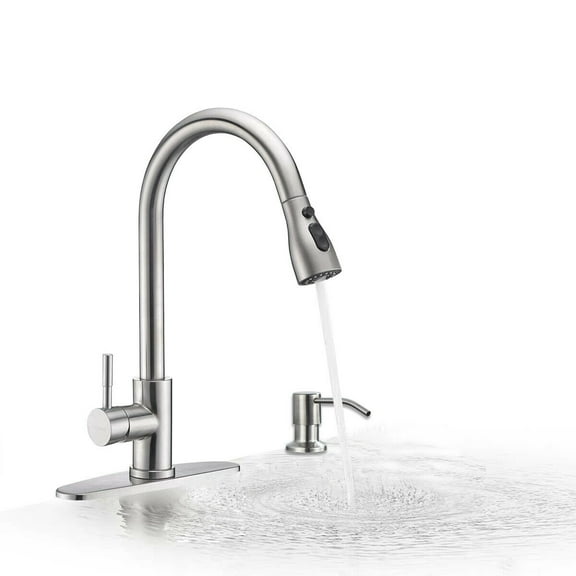 Zovajonia Kitchen Sink Faucet  Pull Down Sprayer with Cover&Soap Dispenser Sink Faucet Brushed Nickel