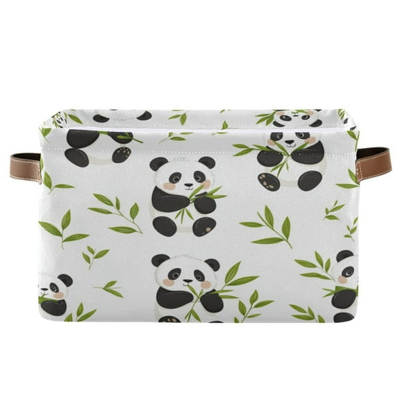 Panda Eating Bamboo Foldable Storage Basket,Canvas Fabric Foldable Storage Bins with Handles Open Home Storage Bins Boxes for Toy Book Shelf Closet Baskets