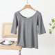 thumbnail image 2 of Mujeres de Verano Tops Suelto Ajuste Color Sólido 1/2 Manga Cuello Redondo Top Casual, Blusa de Poliéster de Moda para las Mujeres, Lavado de Manos Primavera Y Verano, 2 of 5