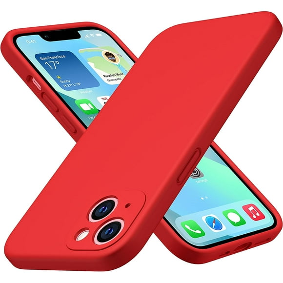 Étui de Protection en Silicone Mince pour iPhone 15 PLUS, Étui Pare-Chocs en Silicone Souple Antichoc Anti-Rayures-Rouge