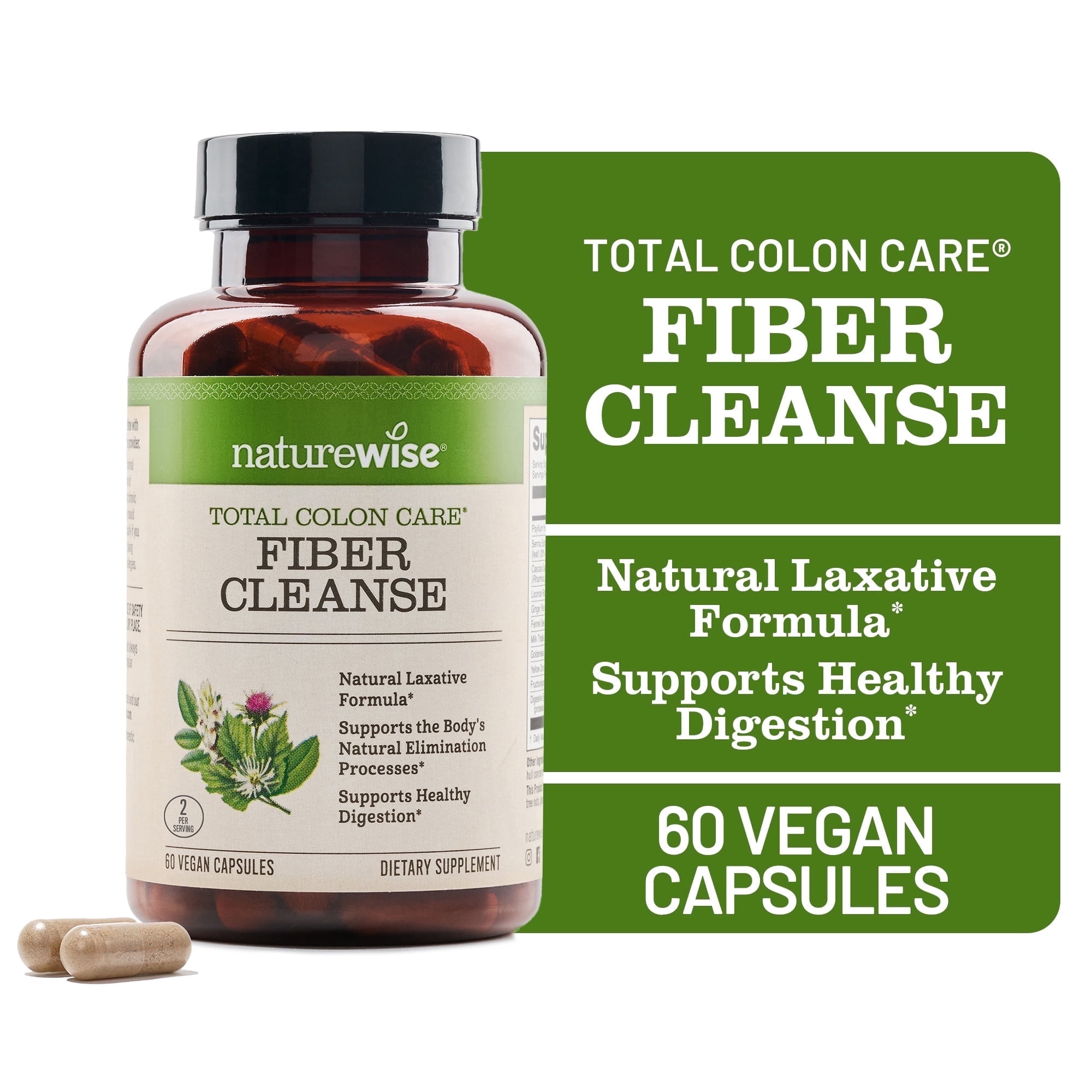 NatureWise Total Colon Care Fiber Cleanse - Natural Laxative - 60 Capsules[30-Day Supply]