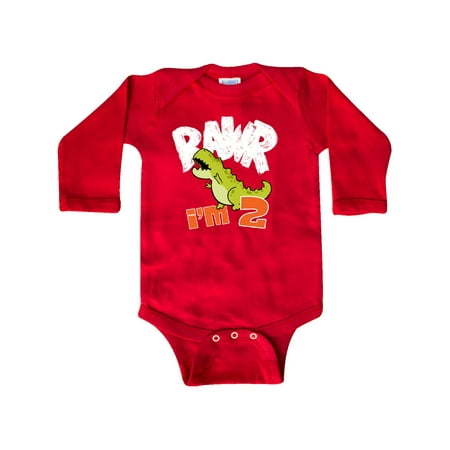 

Inktastic RAWR I m 2! Baby Tyranosaurus Rex Gift Baby Boy or Baby Girl Long Sleeve Bodysuit