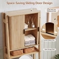 thumbnail image 3 of YOCWO Over The Toilet Storage Cabinet with Vertical Fluted Texture, Storage Cabinet Over Toilet with 2 Sliding Doors and Open Shelf, Home Space Saver for Bathroom Laundry Room Living Room, Natural, 3 of 9