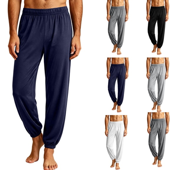 cllios Men's Cuffed Sleep Pants Elastic Waist Soft Knit Lounge Trousers Solid Color Comfy Cinch Bottom Pajamas Pants