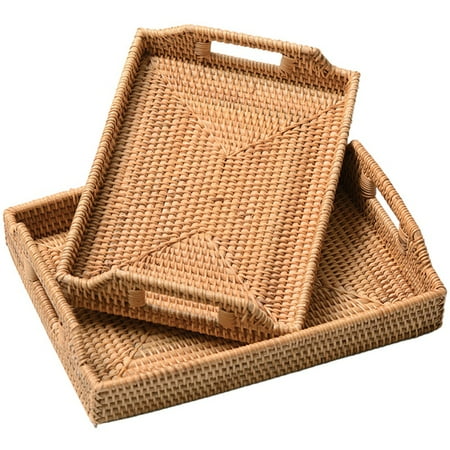 

2x Cutlery Tray Kitchen Tissue Rattan Storage Tray Fruit Plate Basket Candy Snacks Pastry Dried Fish Dishes
