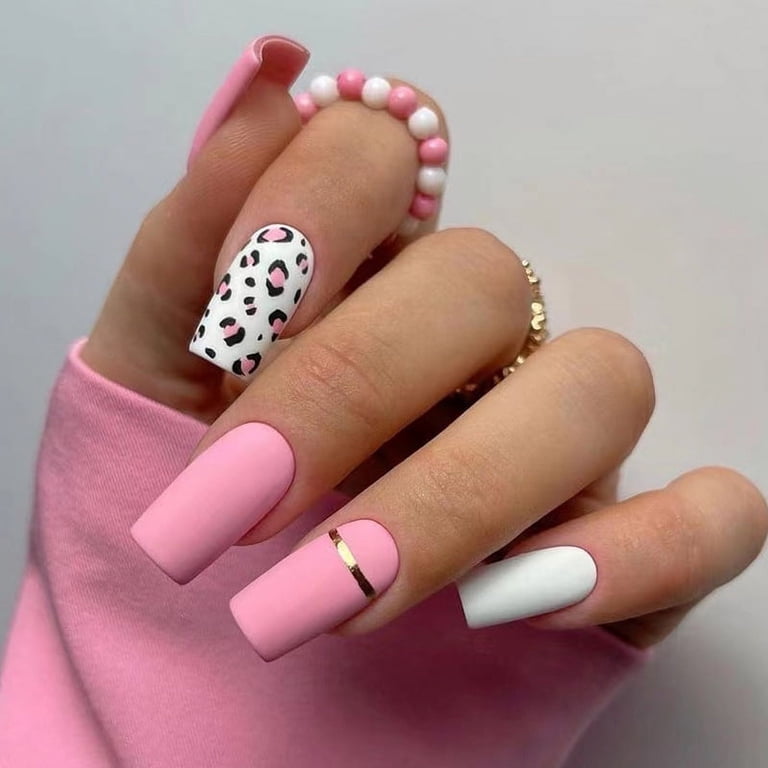24pcs Short Round False Nails French Blue Sparkling Pearl White