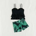 thumbnail image 5 of Zszcpp Swimsuits For Girl 2 Piece Tropical Style Spaghetti Strap Ruffled Neck Soild Top Print Shorts Holiday Swimsuit Sets Swimwear, 5 of 7