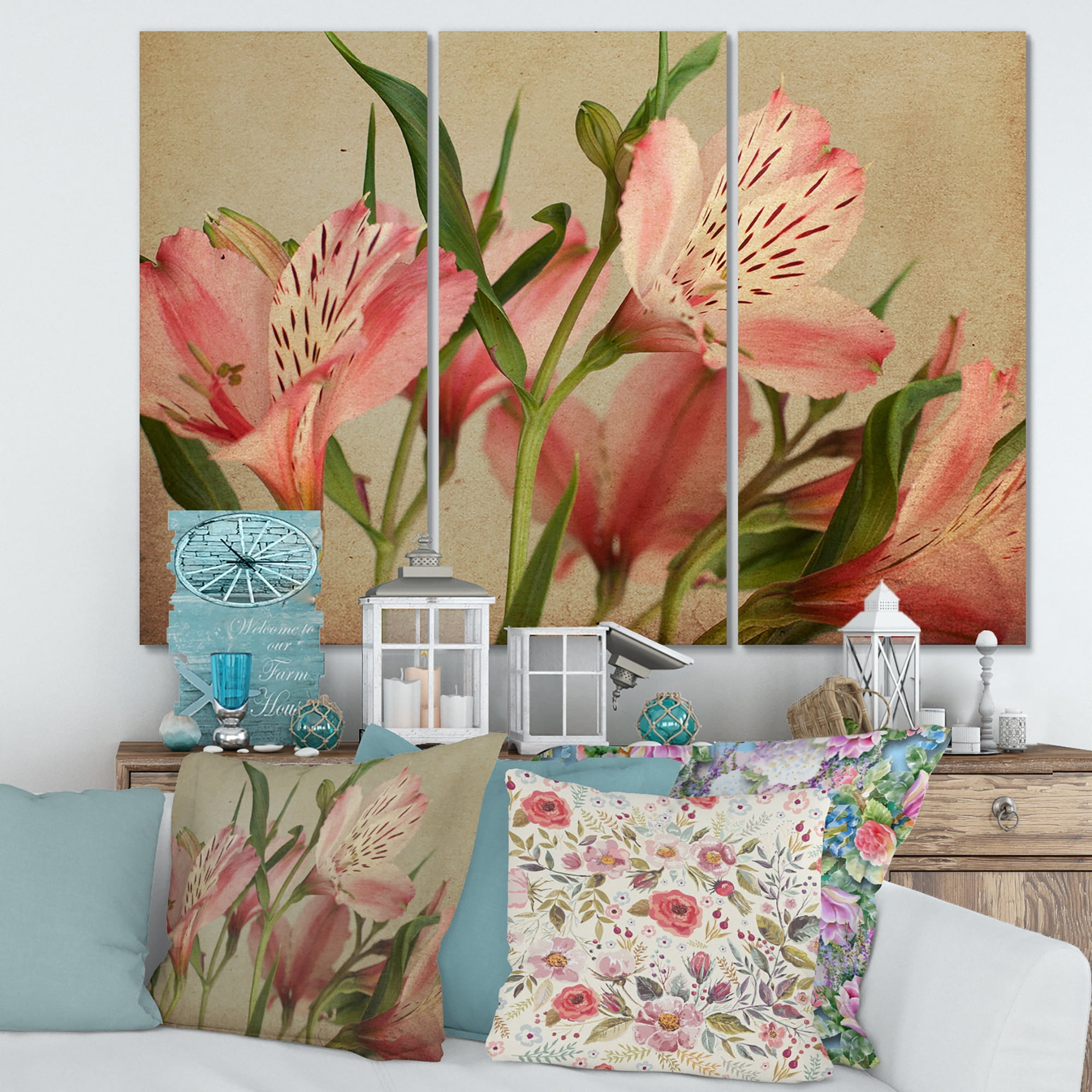 Alstroemeria Flower Retro 28 in x 36 in Painting Canvas Art Print, by Designart