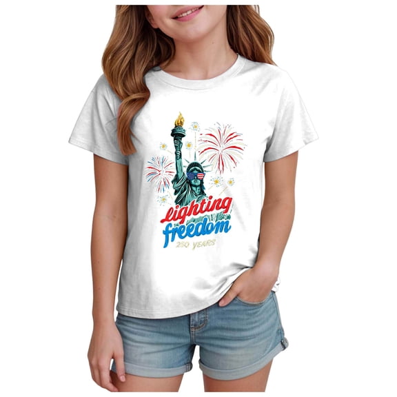 Wxirdiow Toddler Girl Shirts Girls 4th of July Shirts-Patriotic American Flag T-Shirts for Toddler Girls Kids Memorial Day USA Tees White Size,13-14 Years
