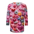 thumbnail image 4 of Qertyioot Chemise Ample à Manches 3/4 pour Femmes T-shirts Imprimés Mode Saint-Valentin Col Rond Hauts Décontractés, 4 of 5