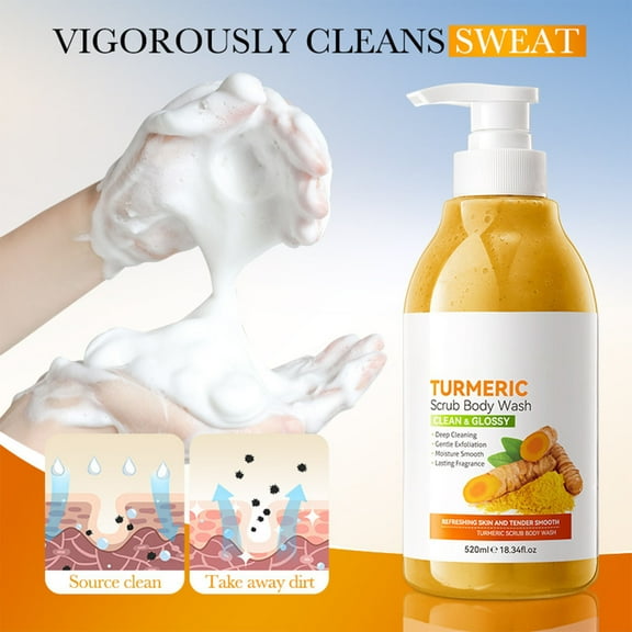 SDJMa Turmeric Exfoliating Body Wash – Brightening & Cleansing Shower Scrub with Antioxidants for Smooth, Glowing Skin, 520ml