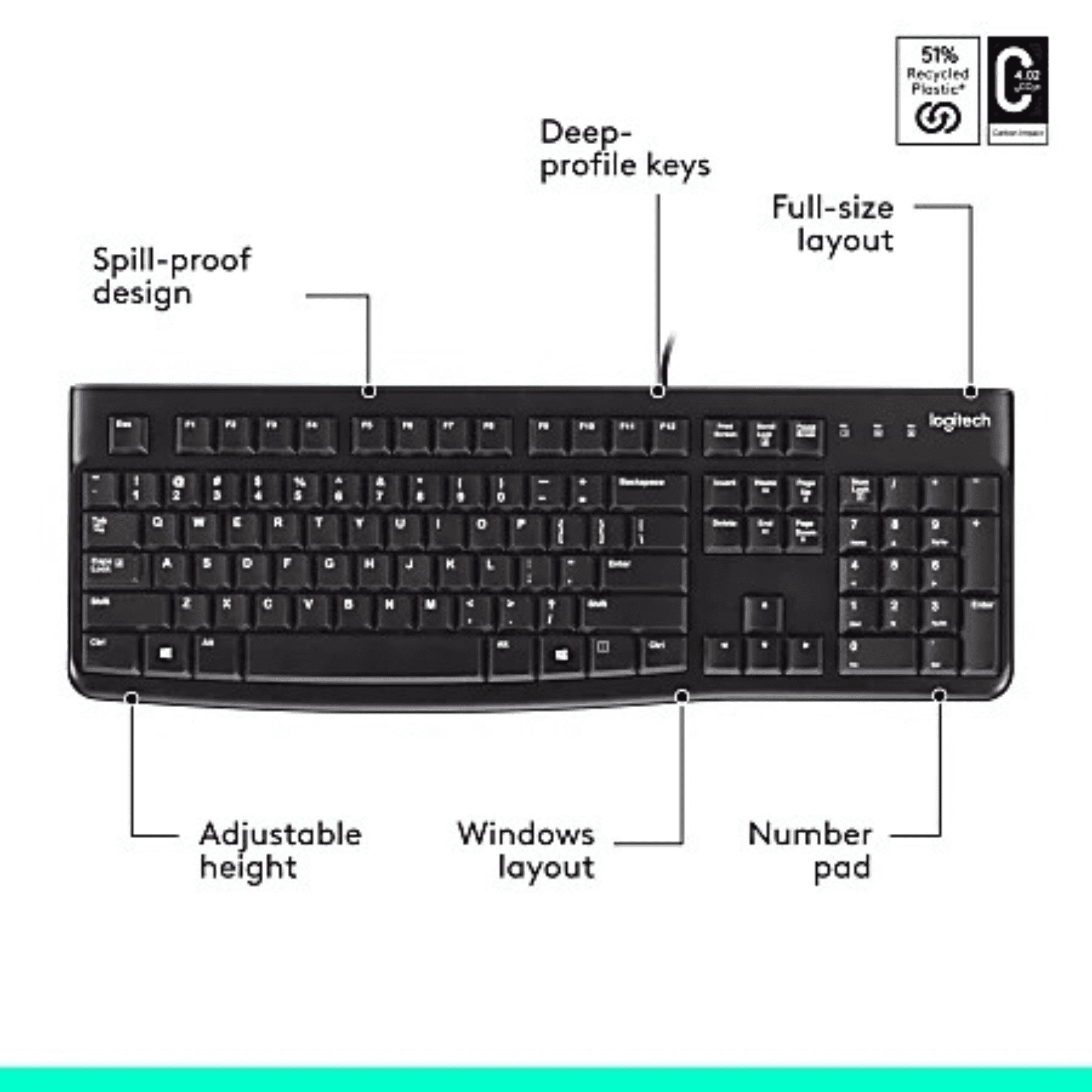 Logitech K120 Wired Keyboard (2 Pack), Full-Size USB Keyboard with Number Pad, Spill-Resistant, Quiet Typing, Plug and Play
