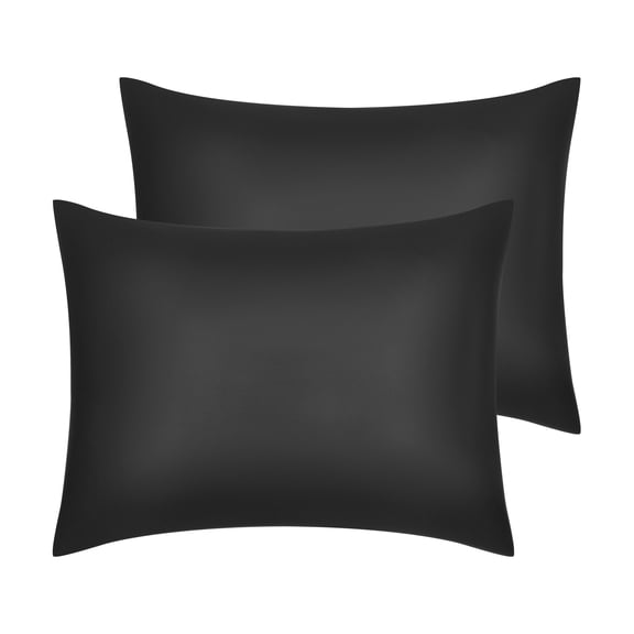 Unique Bargains Satin Pillow Case Cooling Pillowcases with Envelope Closure Standard Black