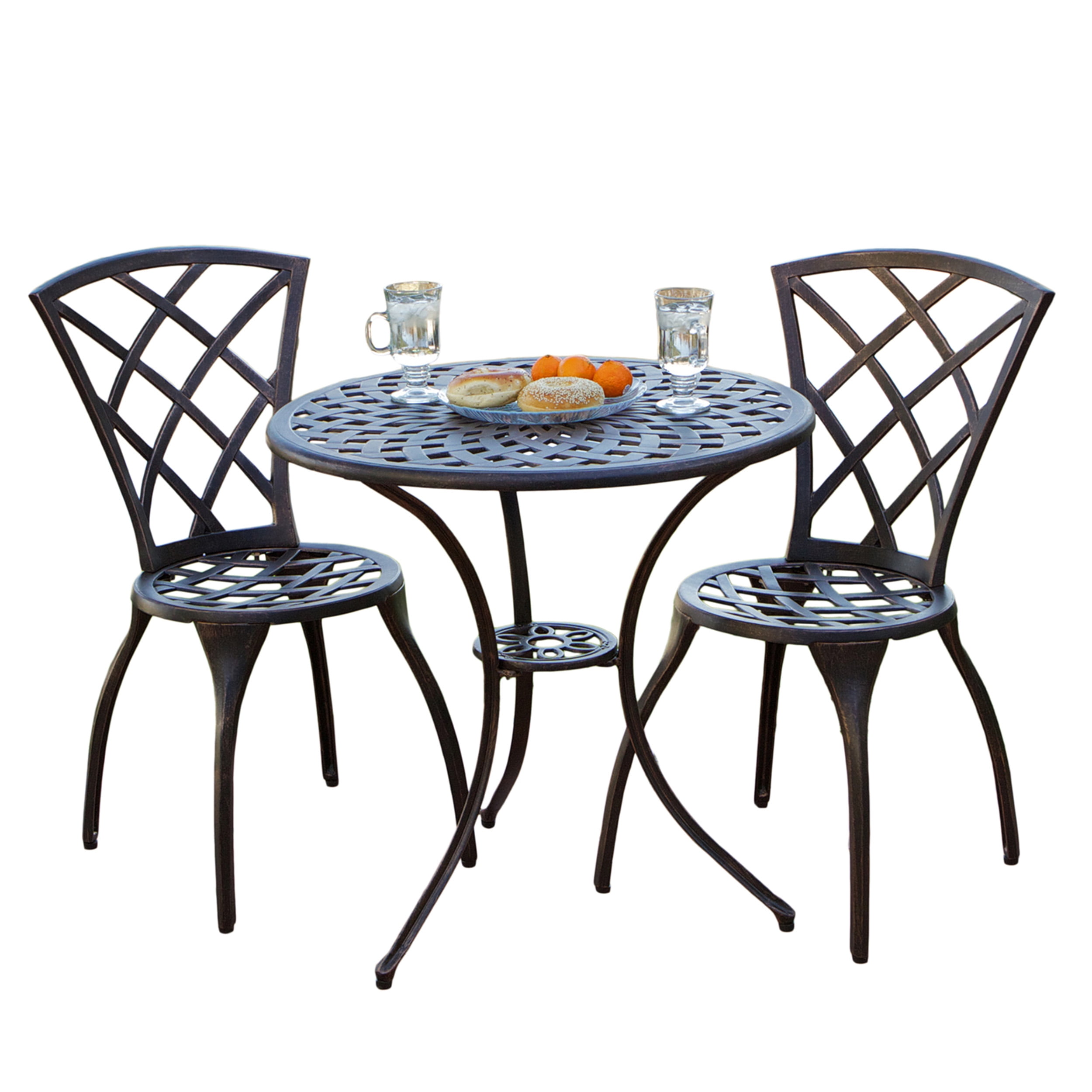 Gdf Studio Modern Outdoor Cast Aluminum 3 Piece Bistro Set Brown