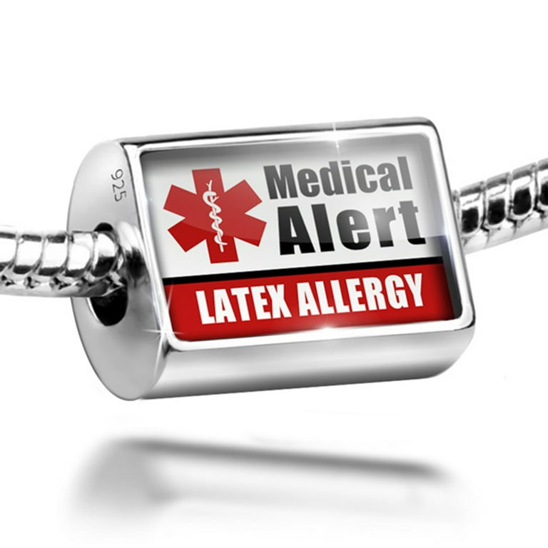 Neonblond Charm Medical Alert Red Latex Allergy 925 Sterling Silver Bead 