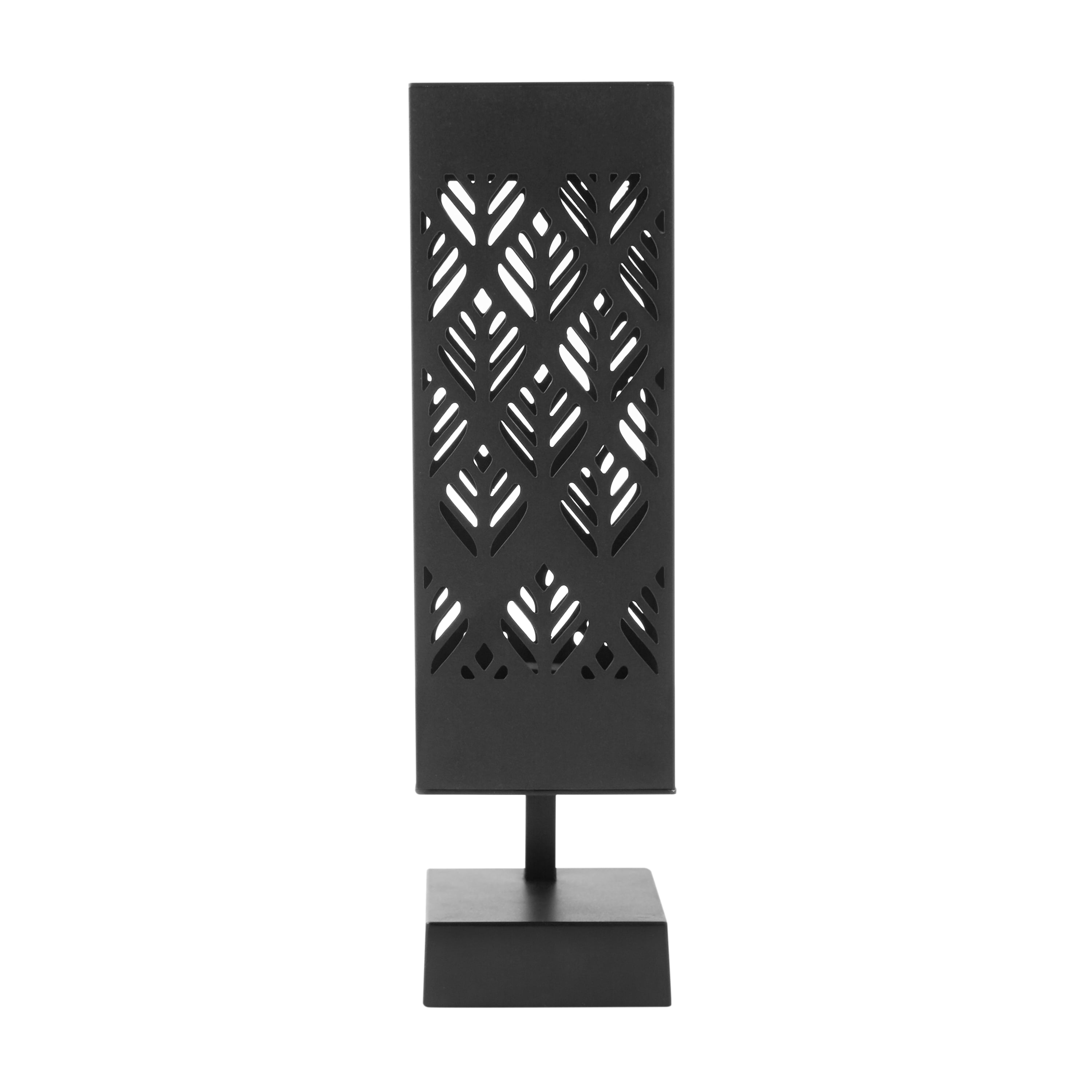 Better Homes & Gardens Punch Lamp Satin Black Solar-power Outdoor Table Lamp With Palm Leaf Deco, 20LM