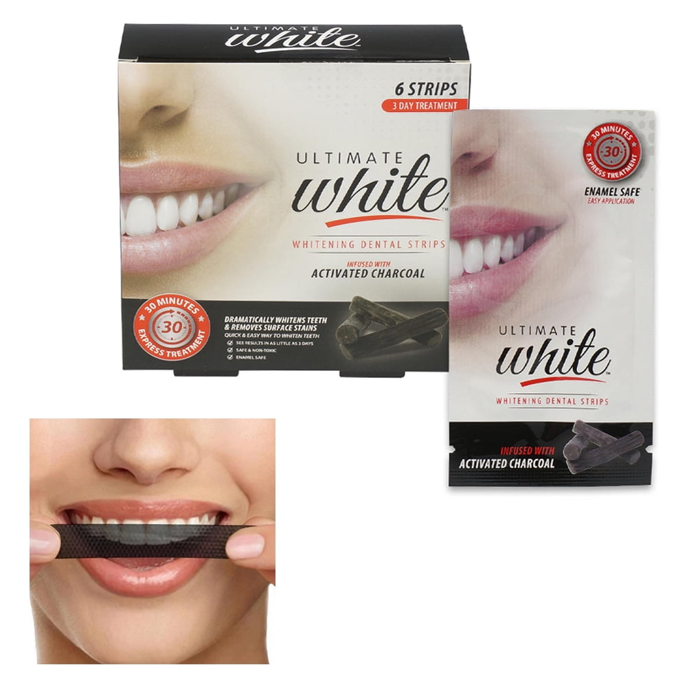 6 Pc Activated Charcoal Teeth Whitening Strips Dental Whitener White White...