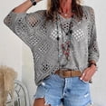 thumbnail image 2 of Kilaqueen Womens Bohemian-Inspired Crochet Top Summer Casual Batwing Sleeve V-Neck Hollow Out Beach Cover-Up Plus Size Knit Pullover Swimsuit Coverups, 2 of 7