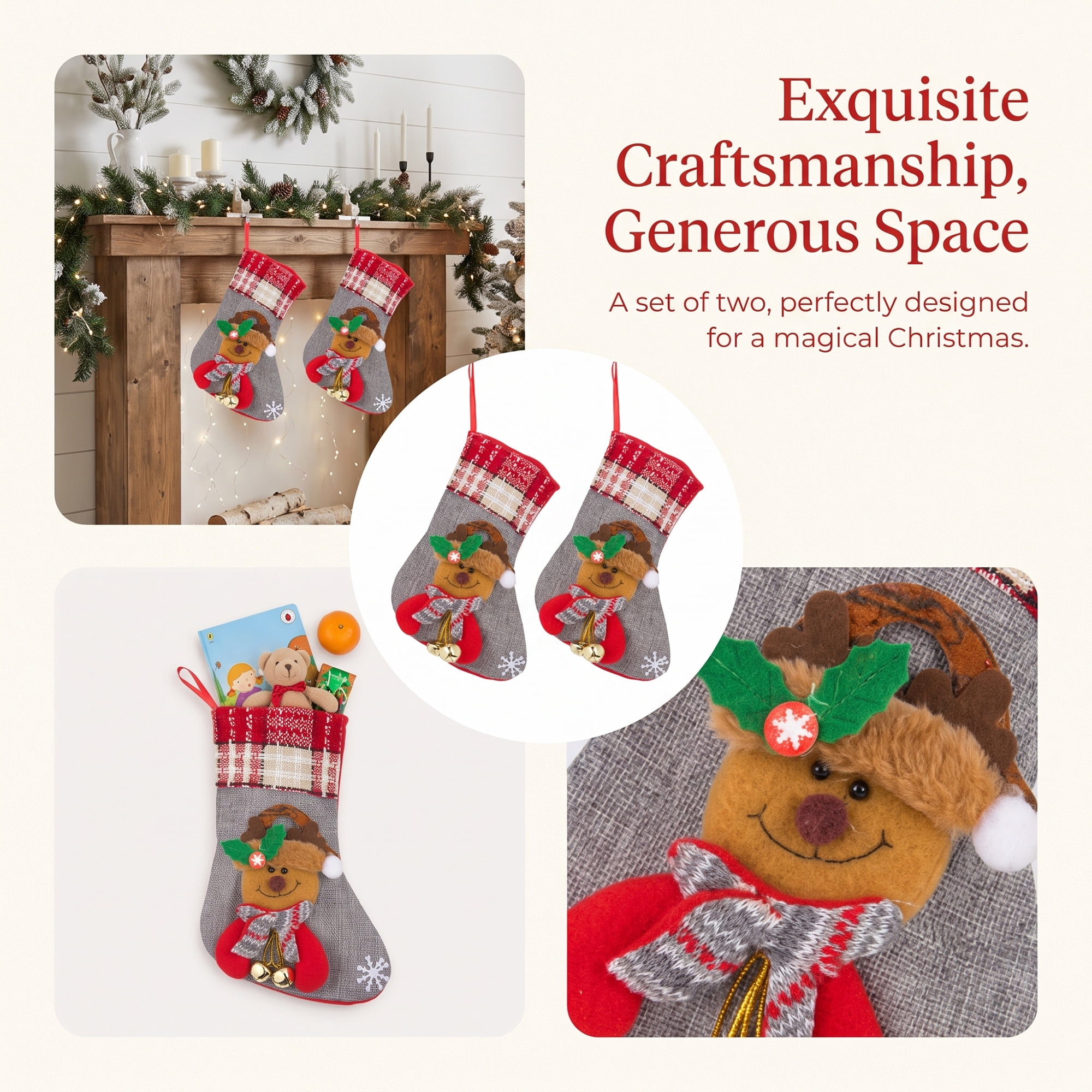 Unique Bargains Heritage Character Christmas Stocking Double Layer Timeless Sock Gray 8"