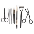 thumbnail image 1 of Juego de 7 herramientas de maquillaje para cejas, pestañas, rizador, tijeras y pinzas, color negro., 1 of 14