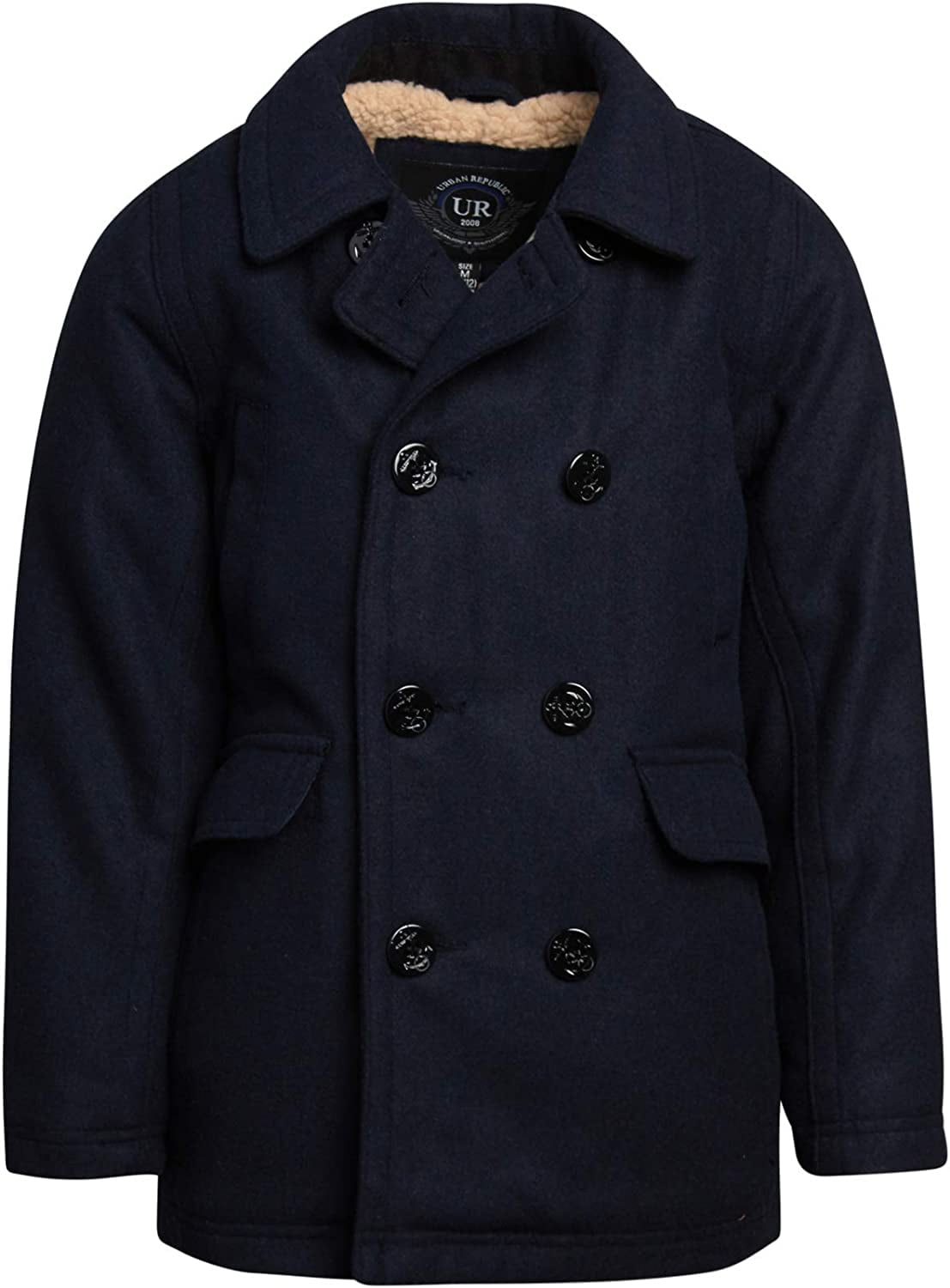 Urban Republic Boys' Wool Blend Peacoat with Faux-Fur Lining and Flap ...