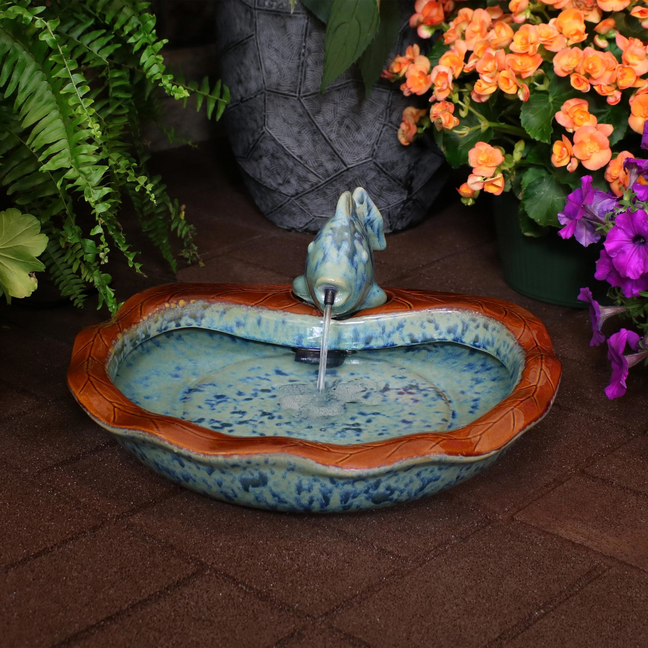 Sunnydaze Aqua Fish Glazed Ceramic Outdoor Water Fountain