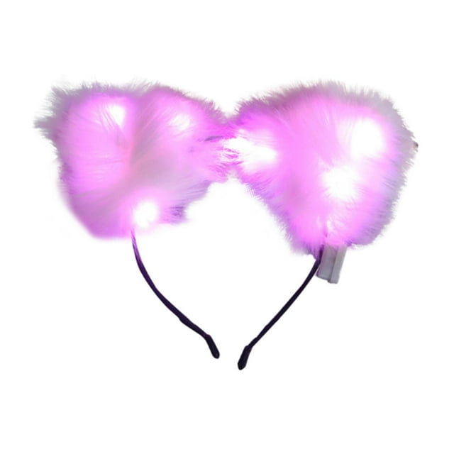 Diadema con orejas iluminadas, encantadora y novedosa diadema para cumpleaños Luz rosa