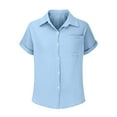thumbnail image 5 of Hueook Button Down Shirts For Women Oversized Tshirts Women's Plus Size Short Sleeve Button Down Shirt with Notch Collar and Patch Pockets Light Blue 2X, 5 of 7
