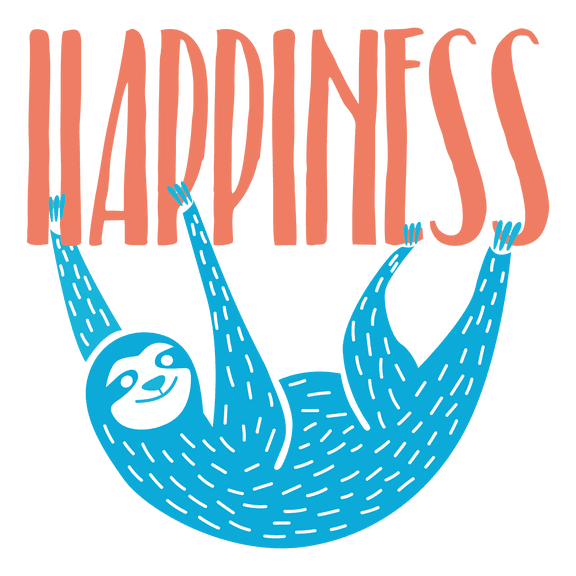 Blue Sloth Hanging in a Happiness Branch Creative Artwork Vinyl Wall Decal - Beautiful Art of a Lazy Zoo Animal for Kid's and Nursery Room Wall Decoration 25" x 25"